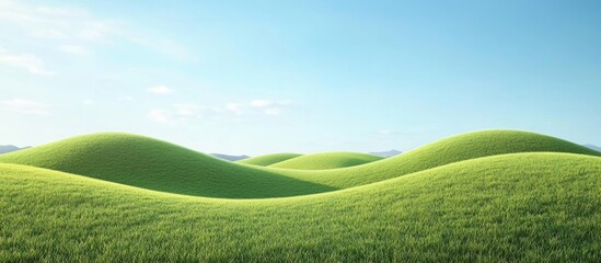 Wall Mural - Vast green hills under a clear blue sky with gentle slopes and soft clouds in the background ideal for nature themes with Copy Space