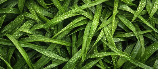 Sticker - Green grass with water droplets close-up texture for natural background and design Copy Space