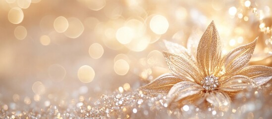 Wall Mural - golden flower decoration with sparkling lights and soft bokeh background suitable for festive themes