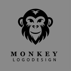 Minimalist black and white monkey face logo design vector illustration perfect for branding esports mascots wildlife nature and business identity concepts