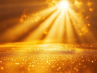 Wall Mural - golden light rays shining down on a shimmering surface with bokeh and bright glow effect