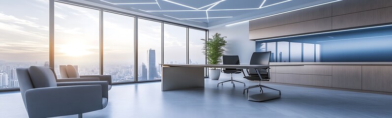 Leinwandbilder - Futuristic office space featuring a geometric ceiling, ideal for modern interior design inspiration.