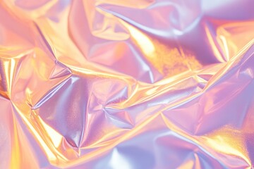 Wall Mural - crumpled holographic foil surface showcasing vibrant highlights in purple, blue, and gold hues