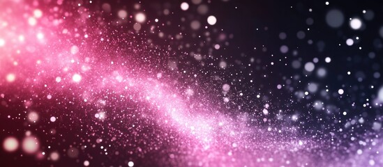 Wall Mural - Abstract glittering particles with pink and purple tones swirling against a dark background Copy Space