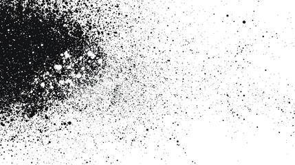 Poster - An abstract display of splattered black paint contrasted against a white background, featuring a dynamic spread of different-sized droplets and textures
