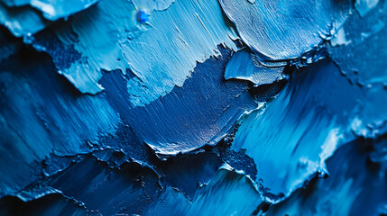 Aufkleber - Thick layers of blue paint form a rich, textured surface, illuminated by gentle light, revealing hues and depth in an abstract artwork