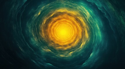 Poster - Glowing abstract radial vortex with deep green and golden yellow hues