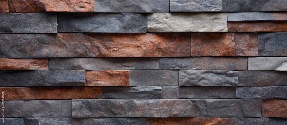 Rectangular Stone Material Textured stone wall background composed of various colors and sizes of ...