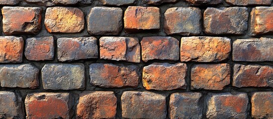 Poster - Rustic textured brick wall with colorful tones of orange, brown and gray suitable for various backgrounds and designs Copy Space