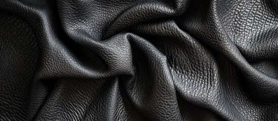 Sticker - Close-up of textured black leather fabric with folds and creases suitable for background or textile design Copy Space