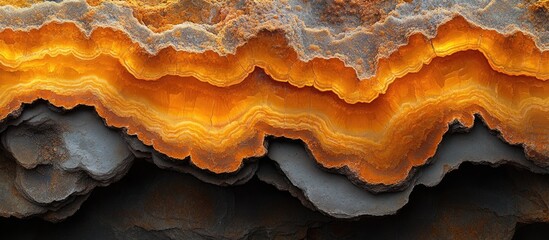 Poster - Abstract mineral rock formation with orange and gray banding patterns textured surface and natural layers Copy Space