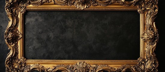 Wall Mural - Elegant antique gold picture frame on dark textured background with ample copy space for text and artwork placement