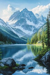 Poster - Mountainous Lake Scenery