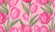 © richard - seamless watercolor print with pink tulips on a pink pastel background for postcards textiles covers wallpapers design decor wrapping paper clothing