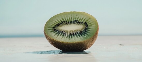 Canvas Print - Fresh sliced kiwi fruit on a light surface with Copy Space for text or graphics