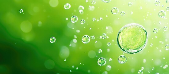 Canvas Print - Fresh green background with bubbles and water droplets, ideal for environmental themes and Copy Space.