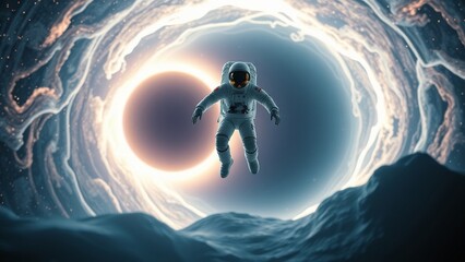 Wall Mural - astronaut in space blackhole exploration � intriguing gravity background