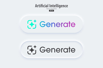 Leinwandbilder - Modern AI Generate button. Generate ideas from machine learning. Generative button in trendy neuromorphic style for Apps, websites, and interfaces. UI UX elements. Vector illustration.