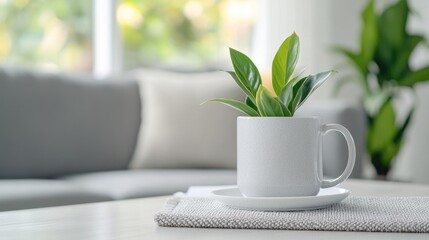 Wall Mural - Plant in mug on table, living room background, home decor (1)