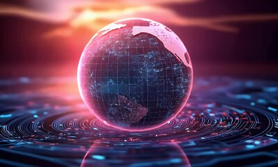 Wall Mural - a digital globe surrounded by vibrant colors and abstract patterns, symbolizing technology and conne