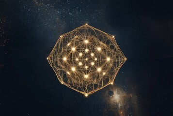 Wall Mural - cosmic geometric pattern of connecting golden lines and bright nodes representing universal energy a