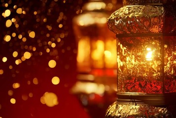 Canvas Print - elegant glimmering lantern with colorful bokeh effects in a warm atmosphere perfect for festive cele