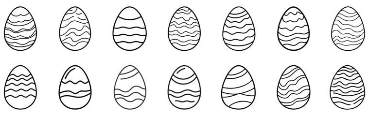 Wall Mural - linear easter egg. set of easter eggs in doodle style. happy easter hand drawn on white background. 