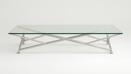 Canvas Print - Modern glass coffee table with stainless steel base, stylish design