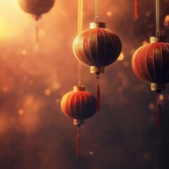 Canvas Print - captivating red lanterns glowing in a sparkling atmosphere ideal for chinese new year celebrations, 