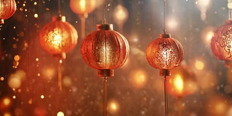 Canvas Print - festive glowing red lanterns against a shimmering background, evoking cultural celebration and light
