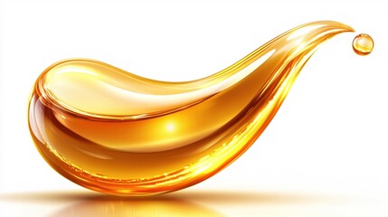 Wall Mural - golden liquid drop with a smooth curved shape and a small sphere at the end on white background