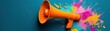 © PengAI - A vibrant orange megaphone emits colorful splashes against a blue background, symbolizing communication and creativity.