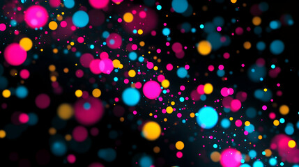 Wall Mural - a 3d abstract design with colorful dots of varying sizes in neon pink, blue, and yellow, scattered d