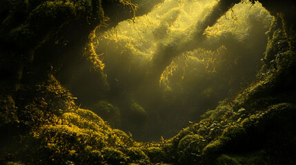 Wall Mural - a 3d digital moss in forest moss and decayed umber, organic and pixelated