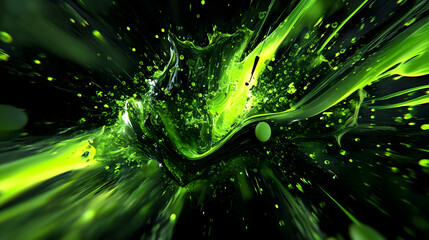 Wall Mural - A 3D digital storm in acid green and cyber black, chaotic and electric