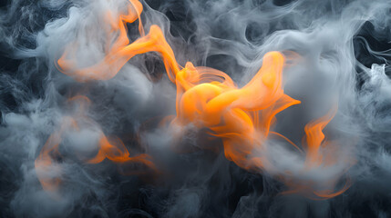 Wall Mural - a 3d floating smoke in ash gray and neon orange, ethereal and dynamic