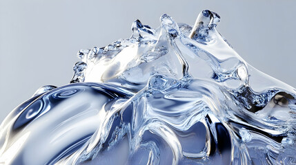 Wall Mural - a 3d fluid simulation in mercury silver and sapphire, frozen mid-motion