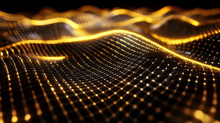 Wall Mural - a 3d holographic grid in gold and space black, futuristic and sleek