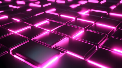 Wall Mural - a 3d neon grid in hot pink and cyber black, retro-futuristic and glowing