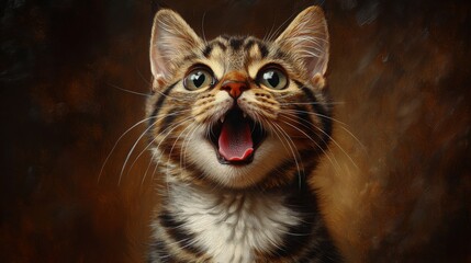Aufkleber - A Captivating Portrait of a Yowling Tabby Kitten:  A Stunning Digital Painting Masterpiece.