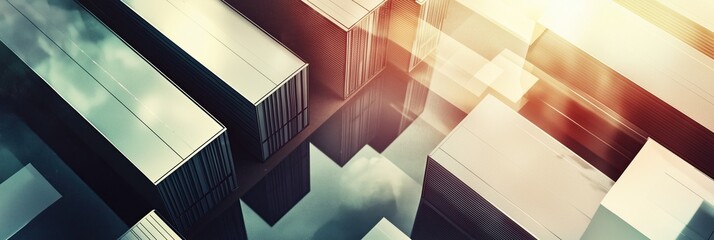 Fototapete - Abstract geometric shapes reflecting in glossy surface dynamic and visually composition