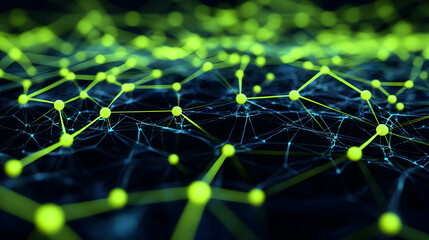 Wall Mural - a 3d neon web in chartreuse and abyss black, interconnected and glowing
