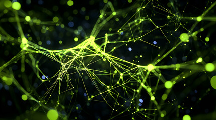 Wall Mural - a 3d neon web in chartreuse and abyss black, interconnected and glowing