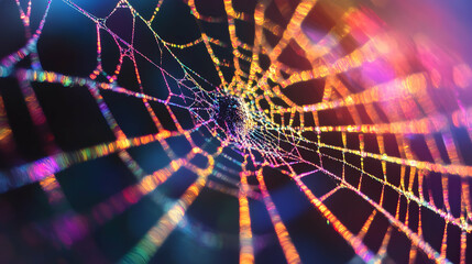 Wall Mural - a 3d prismatic spiderweb in rainbow foil and void, intricate and fragile