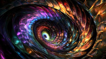 Wall Mural - A 3D prismatic vortex in rainbow foil and onyx, hypnotic and shiny