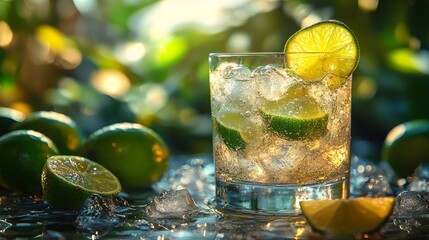 Leinwandbilder - Refreshing Lime Fizz Cocktail: A Sparkling Summer Delight in a Glass