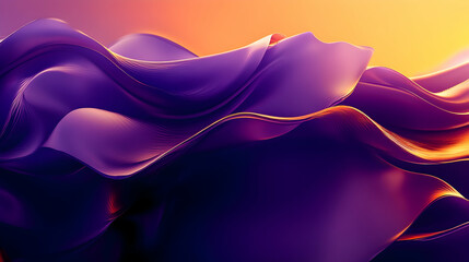 Wall Mural - A dynamic 3D abstract composition with a gradient of deep purple and gold, showcasing fluid, wave-like forms