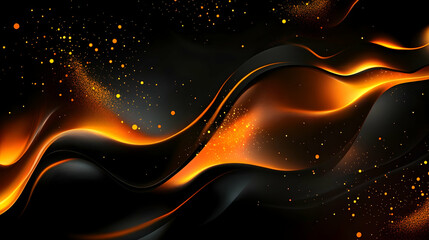 Wall Mural - A fiery abstract background blending black, burnt orange, and gold with fluid waves and glowing embers, creating a molten lava-inspired effect