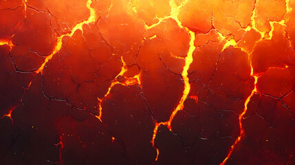 Wall Mural - A fiery orange and red gradient with a cracked lava texture and intense glowing highlights