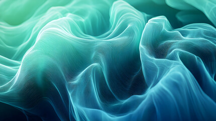 Wall Mural - a futuristic 3d abstract artwork with a gradient of mint green and deep blue, featuring glowing, int